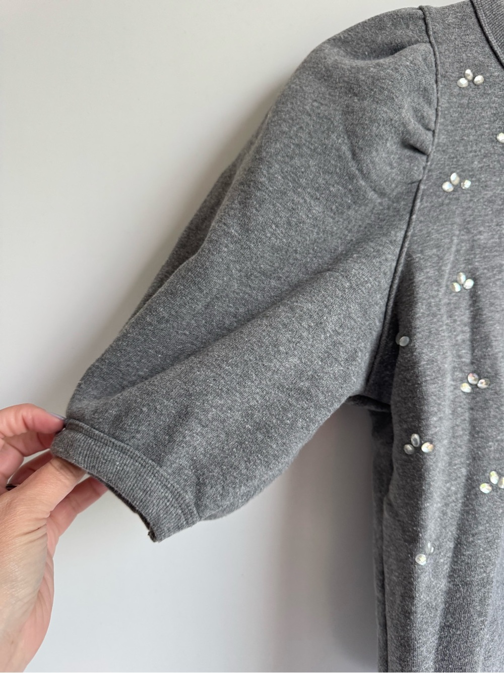 Clare V. Gray Puff Sleeve Sweatshirt Sweater women’s small Silver Embellishments - Picture 4 of 8